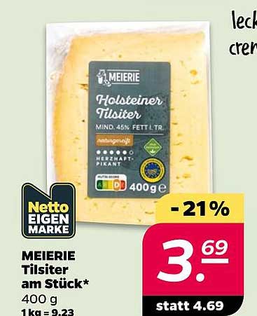 MEIERE Tilsiter am Stück* 400 g 1kg = 9,23