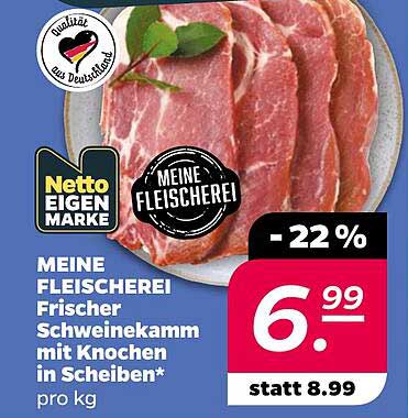 MEINE FLEISCHEREI Frischer Schweinekamm mit Knochen in Scheiben* pro kg