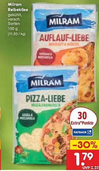Milram Reibekäse gekühlt, versch. Sorten 150 g (11.93 / kg)