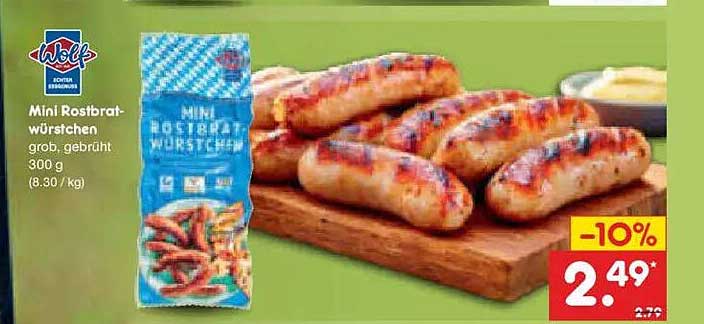 Mini Rostbratwürstchen grob, gebrüht 300 g (8.30 / kg)