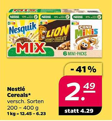 Nestlé Cereals* versch. Sorten 200 - 400 g 1 kg = 12.45 - 6.23