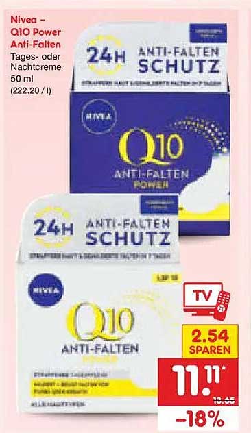 Nivea Q10 Power Anti-Falten Tages- oder Nachtcreme 50 ml (222.20/l)