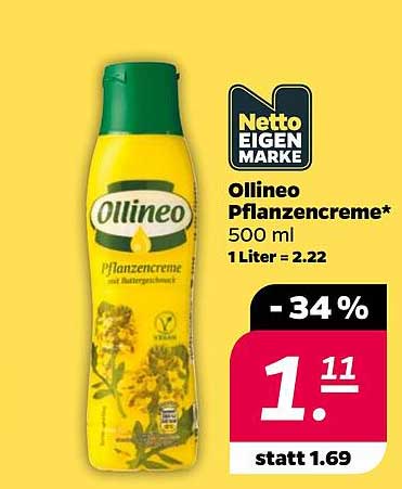 Ollineo Pflanzencreme* 500 ml 1 Liter = 2.22