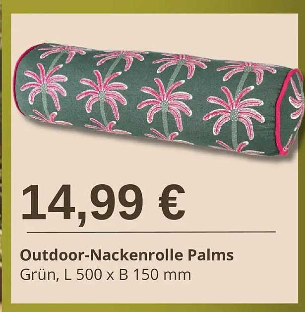 Outdoor-Nackenrolle Palms Grün, L 500 x B 150 mm