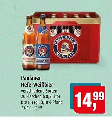 Paulaner Hefe-Weißbier verschiedene Sorten 20 Flaschen à 0,5 Liter Kiste, zzgl. 3,10 € Pfand