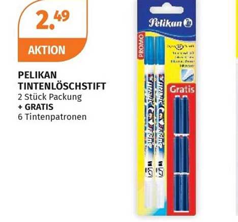 PELIKAN TINTENLÖSCHSTIFT 2 Stück Packung + GRATIS 6 Tintenpatronen