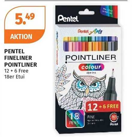 PENTEL FINELINER POINTLINER 12 + 6 Free 18er Etui
