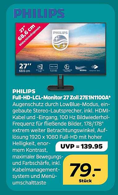 PHILIPS Full-HD-LC-Monitor 27 Zoll 27E1N1100A*