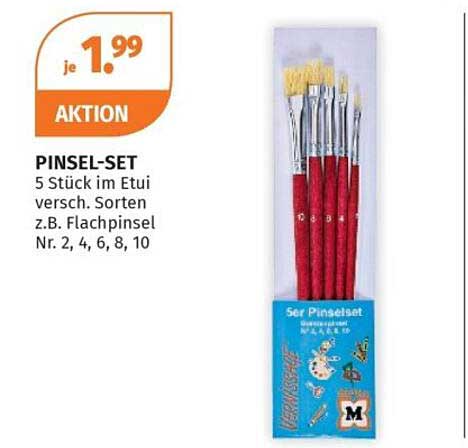 PINSEL-SET 5 Stück im Etui versch. Sorten z.B. Flachpinsel Nr. 2, 4, 6, 8, 10