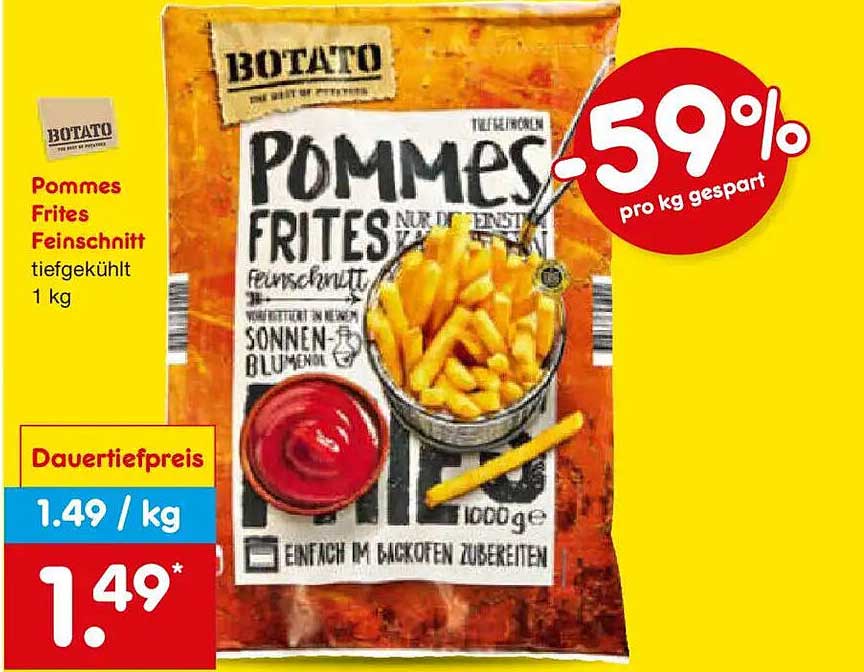 Pommes Frites Feinschnitt tiefgekühlt 1 kg