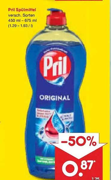 Pril Spülmittel versch. Sorten 450 ml - 675 ml (1,29 - 1,93 / l)