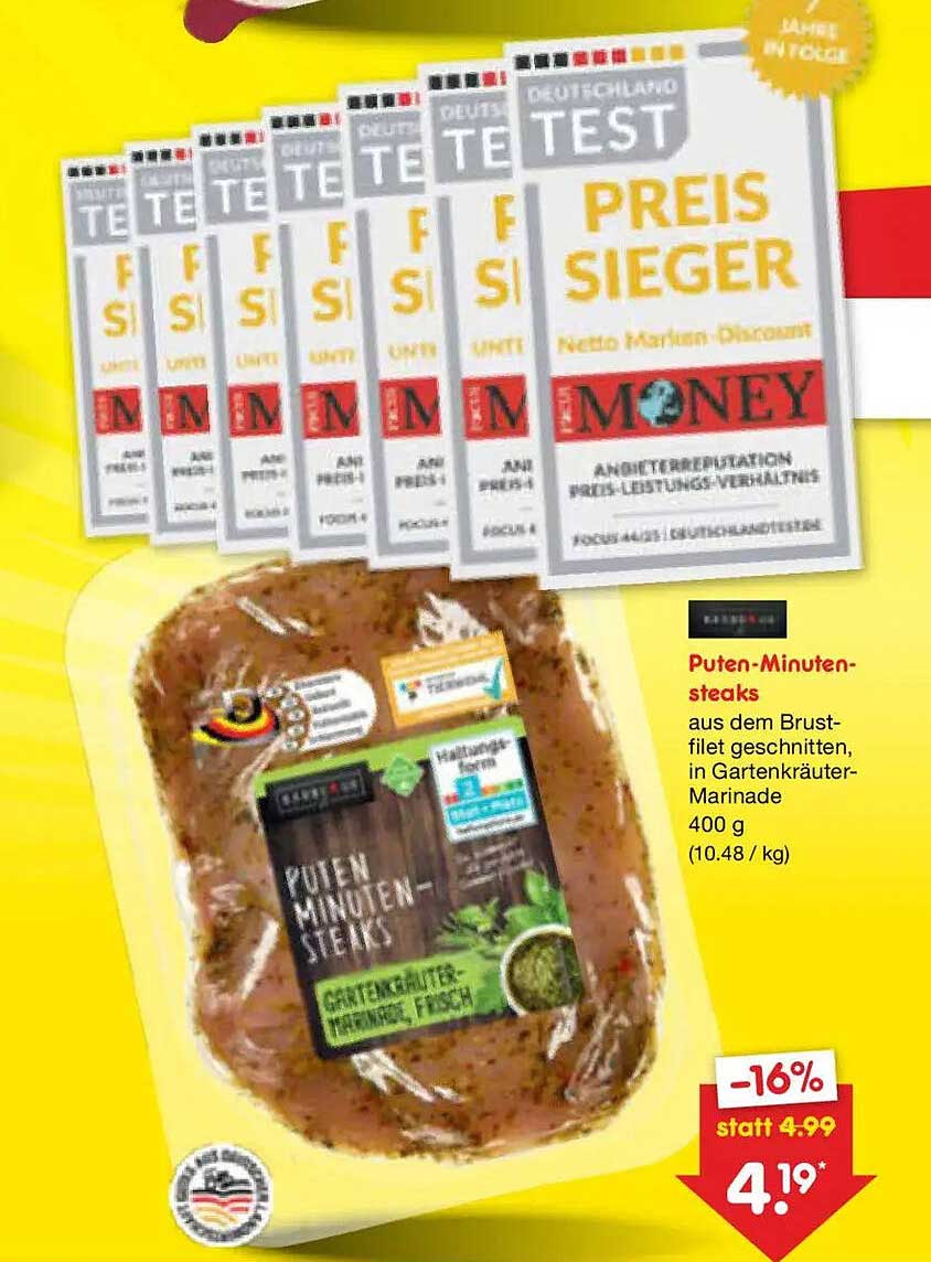 Puten-Minuten-steaks aus dem Brustfilet geschnitten, in Gartenkräuter-Marinade 400 g