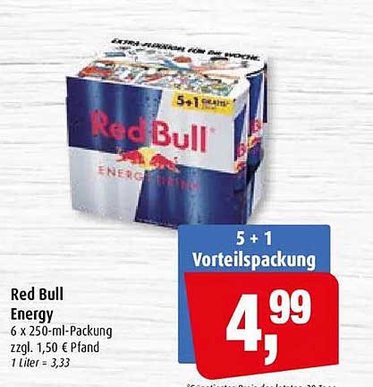 Red Bull Energy 6 x 250-ml-Packung zzgl. 1,50 € Pfand 1 Liter = 3,33