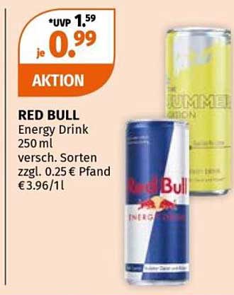 RED BULL Energy Drink 250 ml versch. Sorten zzgl. 0,25 € Pfand € 3.96/1l