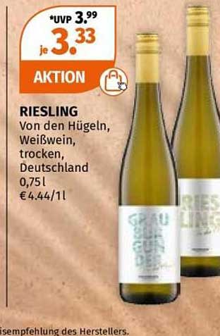 RIESLING Von den Hügeln, Weißwein, trocken, Deutschland 0,75l