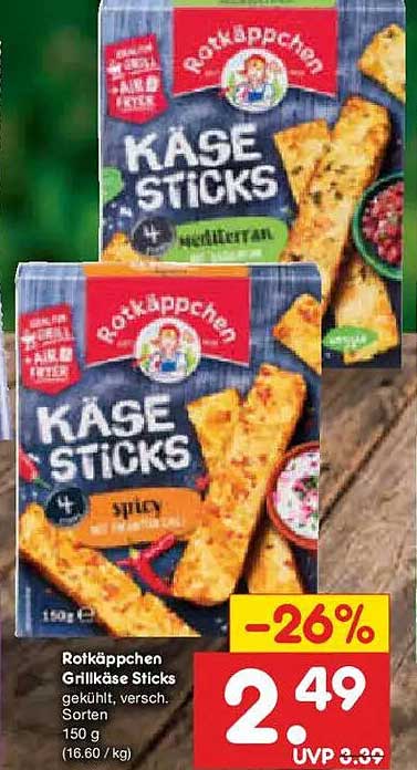 Rotkäppchen Grillkäse Sticks gekühlt, versch. Sorten, 150 g (16.60 / kg)