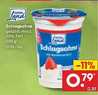 Schlagsahne gekühlt, mind. 30% Fett 200 g (3,95 / kg)