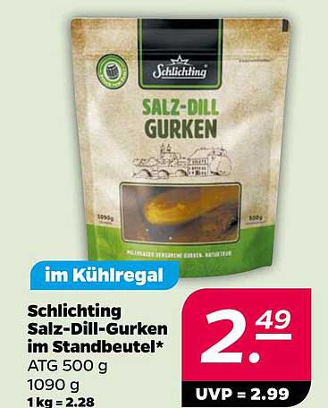 Schlichting Salz-Dill-Gurken im Standbeutel* ATG 500 g 1090 g 1kg = 2.28