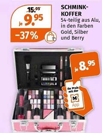 SCHMINK-KOFFER 54-teilig aus Alu, in den Farben Gold, Silber und Berry