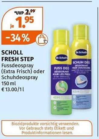 SCHOLL FRESH STEP Füssdespray (Extra Frisch) oder Schuhdeospray 150 ml
