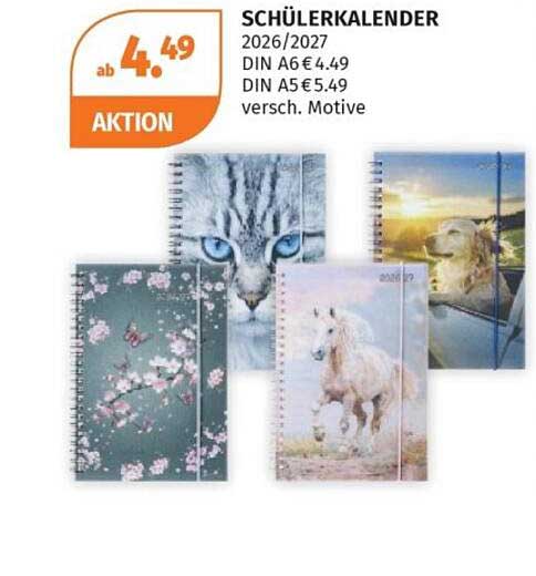 SCHÜLERKALENDER 2026/2027 DIN A6 € 4.49 DIN A5 €5.49 versch. Motive