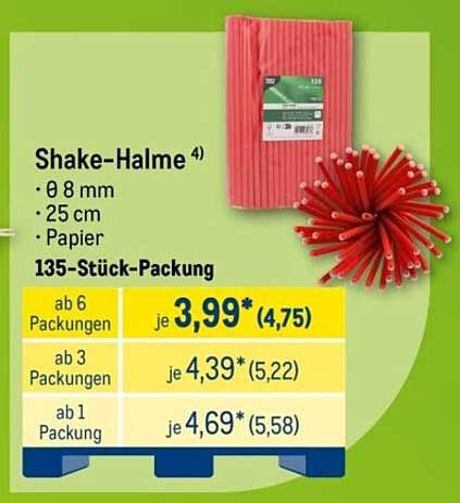 Shake-Halme 4) Ø 8 mm 25 cm Papier 135-Stück-Packung