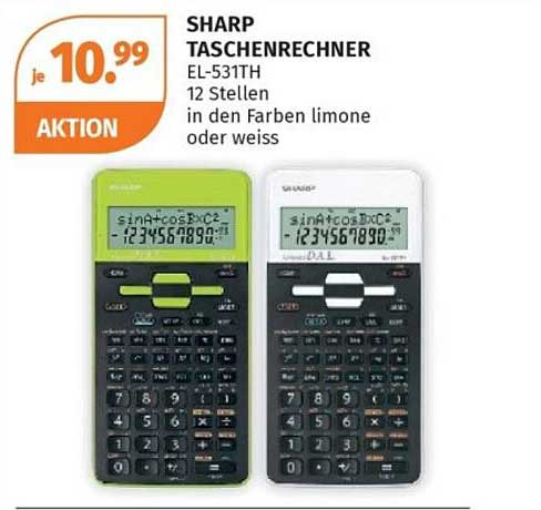 SHARP TASCHENRECHNER EL-531TH 12 Stellen in den Farben limone oder weiss