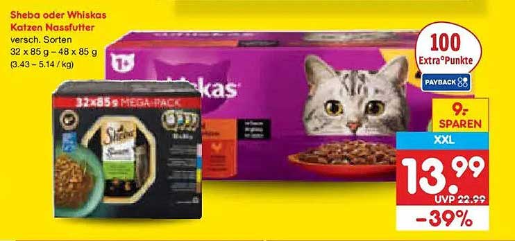 Sheba oder Whiskas Katzen Nassfutter versch. Sorten 32 x 85 g – 48 x 85 g