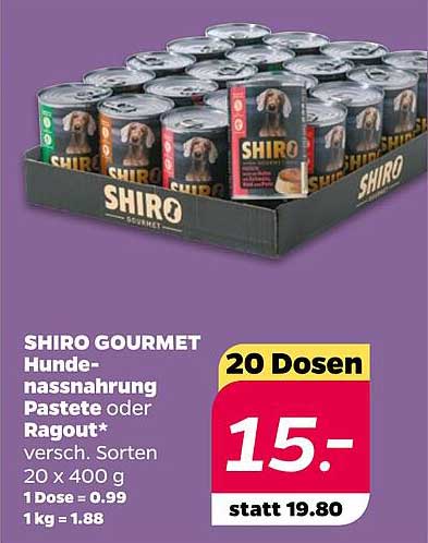 SHIRO GOURMET Hunde-nassnahrung Pastete oder Ragout* versch. Sorten 20 x 400 g