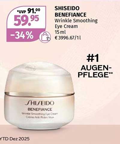 SHISEIDO BENEFIANCE Wrinkle Smoothing Eye Cream 15 ml