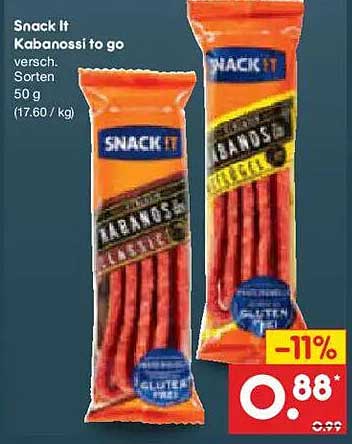 Snack It Kabanossi to go versch. Sorten 50 g (17.60 / kg)