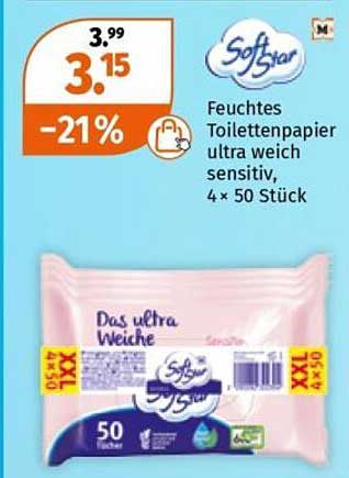 Softstar Feuchtes Toilettenpapier ultra weich sensitiv, 4 × 50 Stück