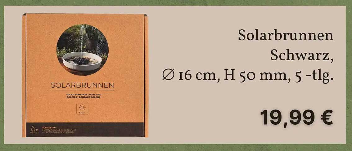 Solarbrunnen Schwarz, Ø 16 cm, H 50 mm, 5 -tlg.