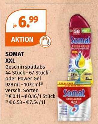 SOMAT XXL Geschirrspültabs 44 Stück – 67 Stück¹ oder Power Gel 928ml – 1072 ml² versch. Sorten