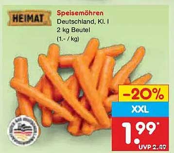Speisemöhren Deutschland, Kl. I 2 kg Beutel (1.- / kg)