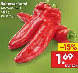 Spitzpaprika rot Marokko, Kl. I 500 g (3,38 / kg)