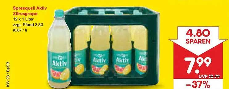 Spreequell Aktiv Zitrusgrape 12 x 1 Liter zzgl. Pfand 3.30 (0.67 / l)