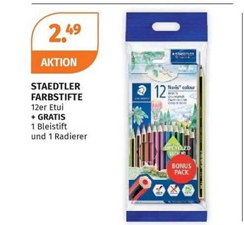 STAEDTLER FARBSTIFTE 12er Etui + GRATIS 1 Bleistift und 1 Radierer