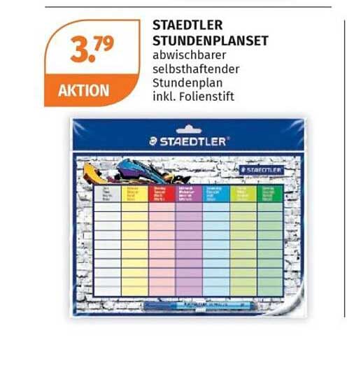 STAEDTLER STUNDENPLANSET abwischbarer selbsthaftender Stundenplan inkl. Folienstift