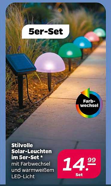Stilvolle Solar-Leuchten im 5er-Set * mit Farbwechsel und warmweißem LED-Licht