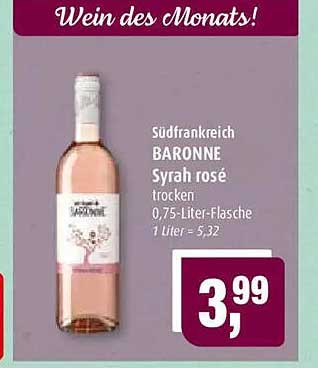 Südfrankreich BARONNE Syrah rosé trocken 0,75-Liter-Flasche
