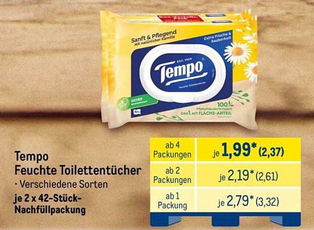 Tempo Feuchte Toilettentücher - Verschiedene Sorten je 2 x 42-Stück-Nachfüllpackung