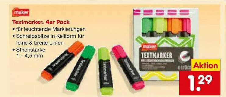 Textmarker, 4er Pack
