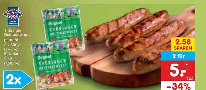 Thüringer Rostbratwurst gebrüht 2 x 500 g