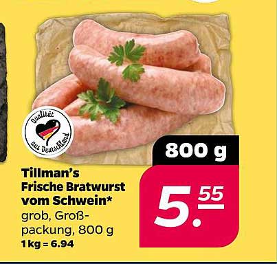Tillman’s Frische Bratwurst vom Schwein* grob, Großpackung, 800 g