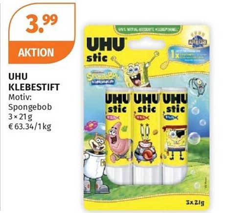 UHU KLEBESTIFT Motiv: Spongebob 3 × 21g
