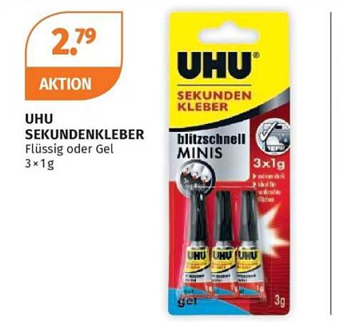 UHU SEKUNDENKLEBER Flüssig oder Gel 3 x 1g