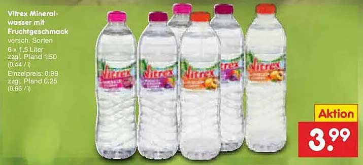 Vitrex Mineralwasser mit Fruchtgeschmack versch. Sorten 6 x 1,5 Liter