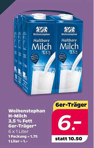 Weihenstephan H-Milch 3,5 % Fett 6er-Träger*