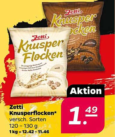 Zetti Knusperflocken* versch. Sorten 120 - 130 g 1 kg = 12.42 - 11.46